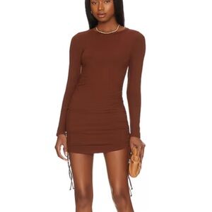 Steve Madden brown ruched long sleeve mini dress